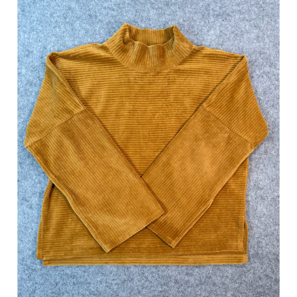 Madewell Texture & Thread Mock Neck‎ Ribbed Top Mustard Yellow Gold Size M